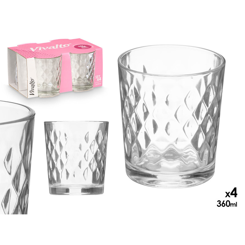 CONJ 4 COPOS VIDRO PADRAO DIAMANTE 360ML