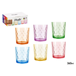 VASO VIDRIO DIAMANTE 360ML SURT 6 COLORES