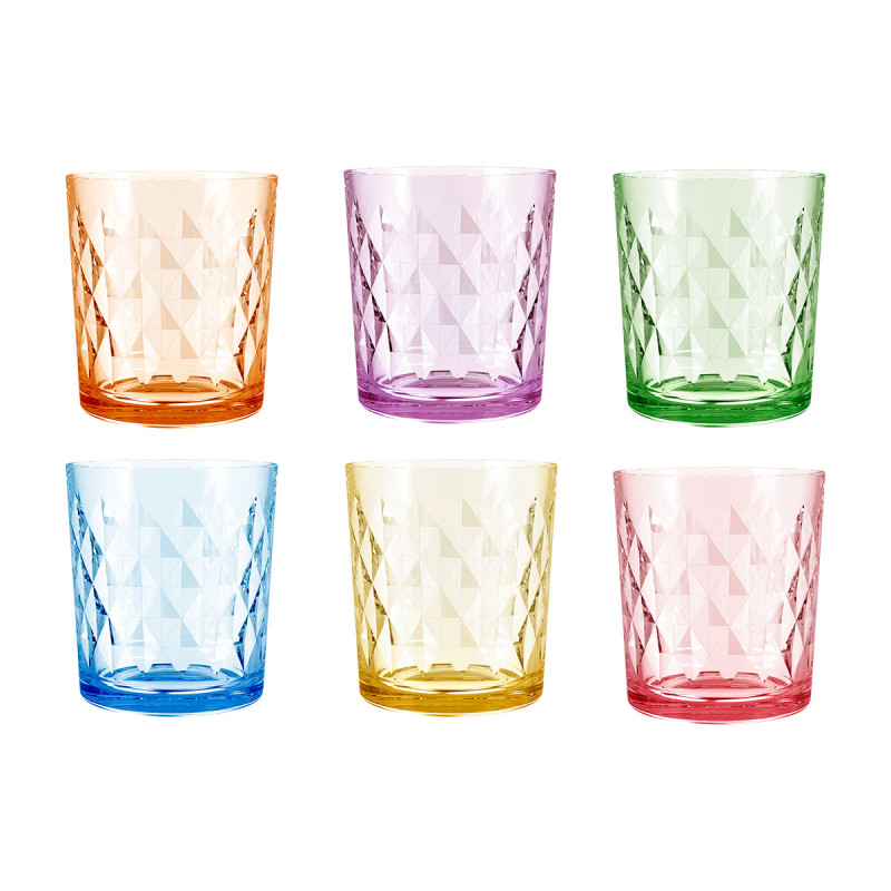 360ML DIAMOND GLASS TUMBLER ASSORTED 6 COL