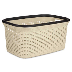CREAM RATTAN PLASTIC LAUNDRY BASKET 36L