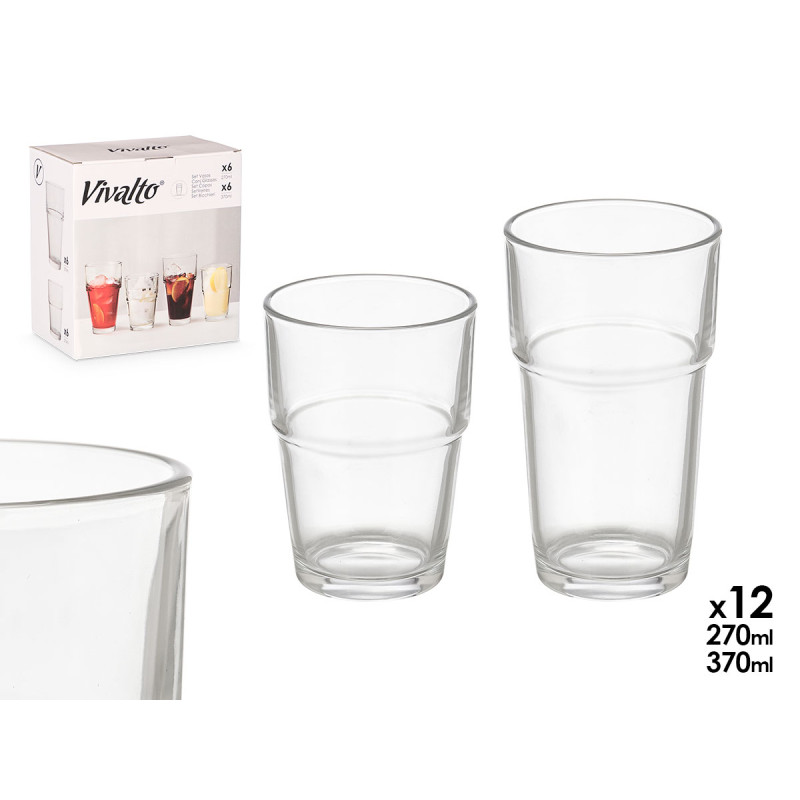 SET 12 VERRES EMPILABLES 270ML 370ML