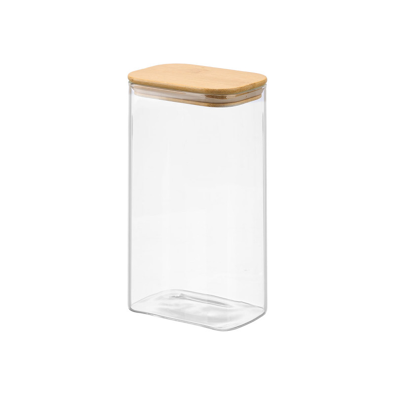 TARRO RECTANGULAR BOROSILICATO 1,8L TAPA BAMBU