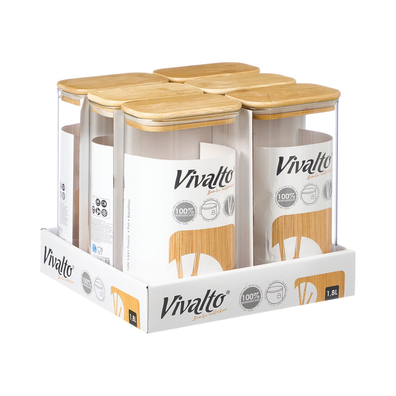 1,8L RECTANGULAR BOROSILICATE JAR BAMBOO LID