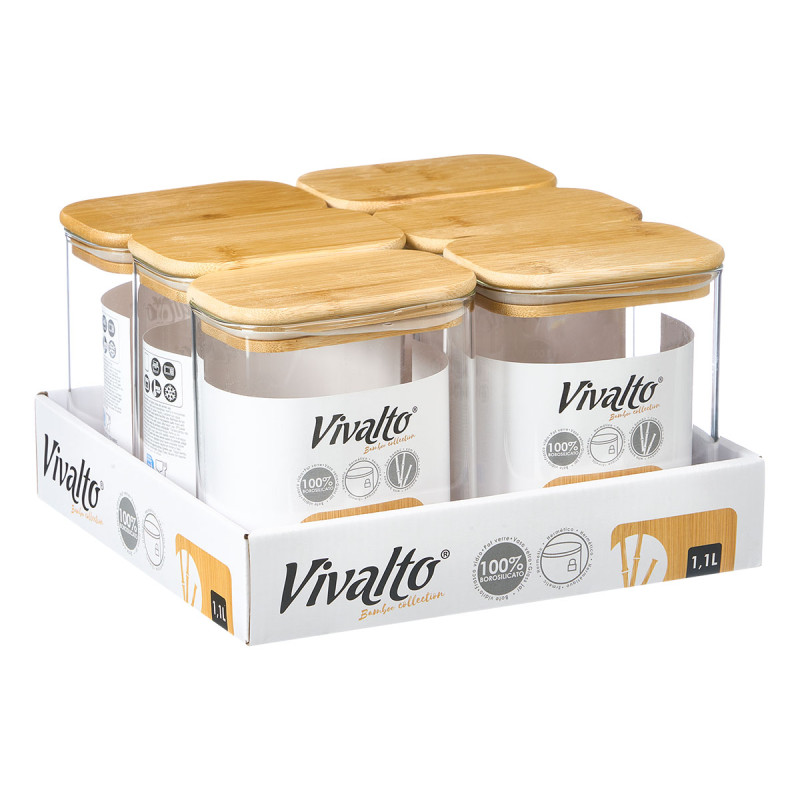 1,1L RECTANGULAR BOROSILICATE JAR WITH BAMBOO LID 