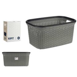GREY RATTAN PLASTIC LAUNDRY BASKET 36L