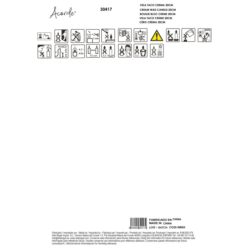 VELA TACO CREMA 20CM