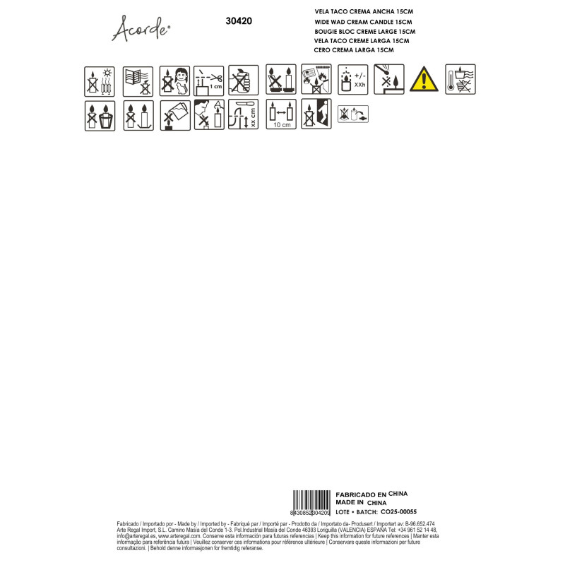 VELA TACO CREMA ANCHA 15CM