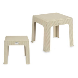 TAVOLO PLASTICA RATTAN QUADRATO CREMA