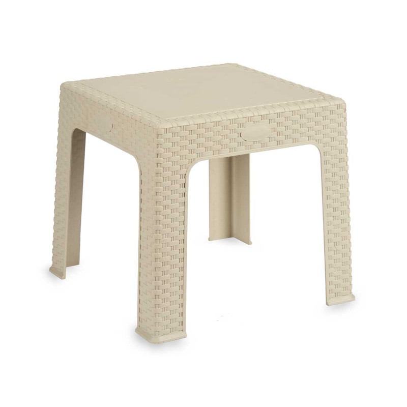 TAVOLO PLASTICA RATTAN QUADRATO CREMA