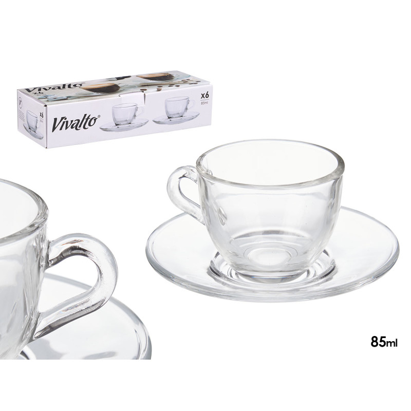 GLASS COFFEE MUG AND SAUCER 85ML 