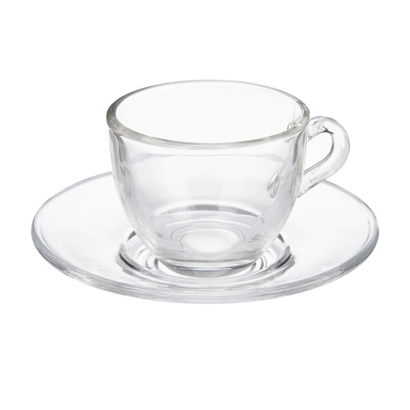 GLASS COFFEE MUG AND SAUCER 85ML 