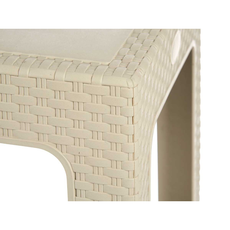 TAVOLO PLASTICA RATTAN QUADRATO CREMA