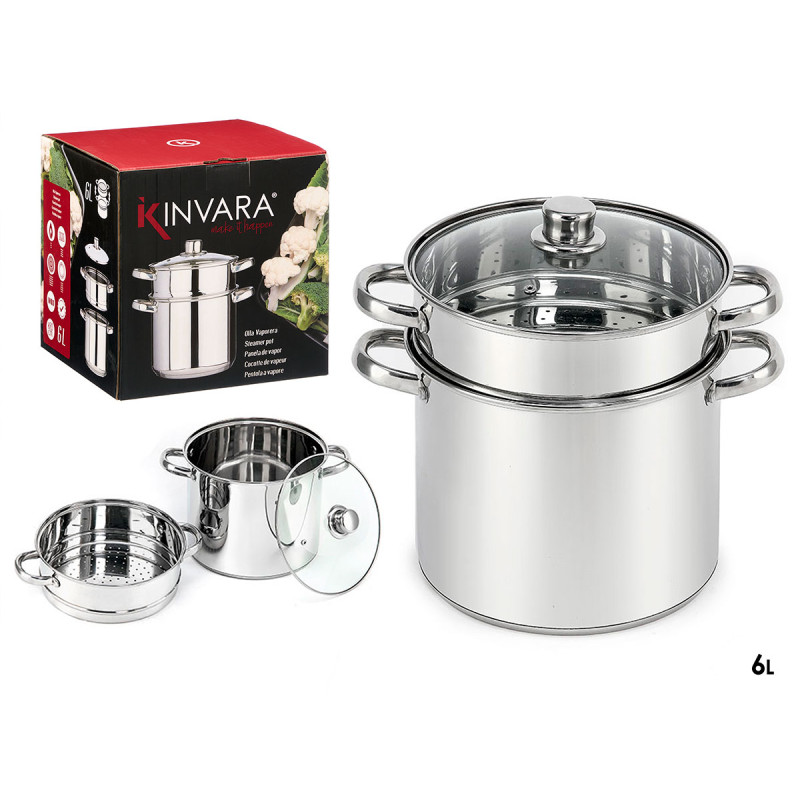 PENTOLA E VAPORIERA ACCIAIO 6L