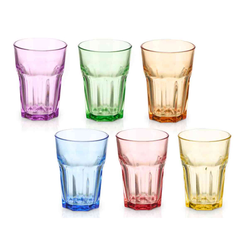 VASO VIDRIO SURT 6 COLORES 360ML DISPLAY