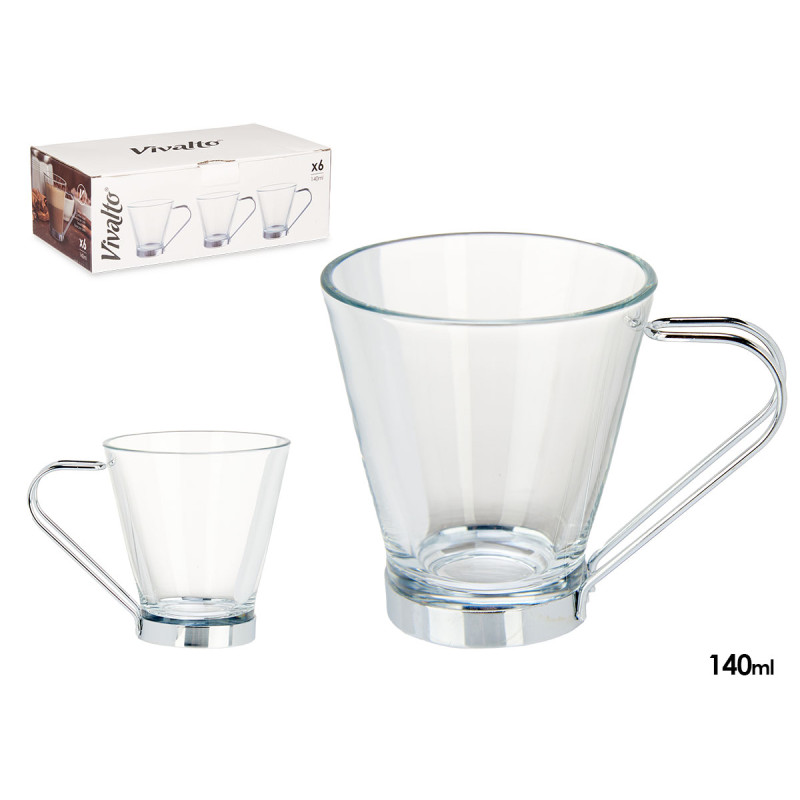 TAZZA IN VETRO C MANICO METALLO 140 ML CAFFÈ LUNGO