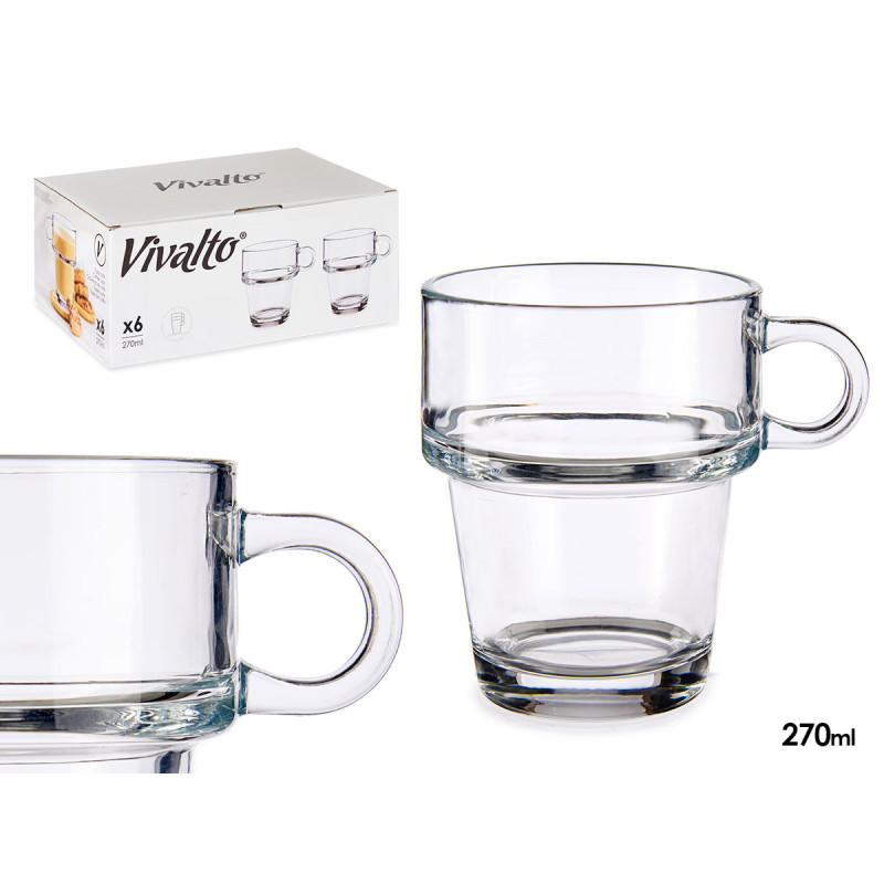 TAZZA IN VETRO IMPILABILE 270 ML CON MANICO