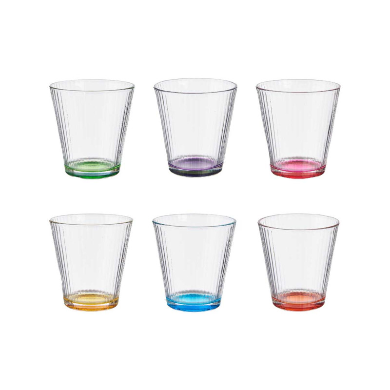GOBELET VERRE RAYURES TRANSP COULEUR 310 ML