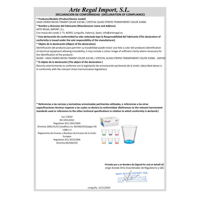 VASO VIDRIO RAYAS TRANSP COLOR 310 ML