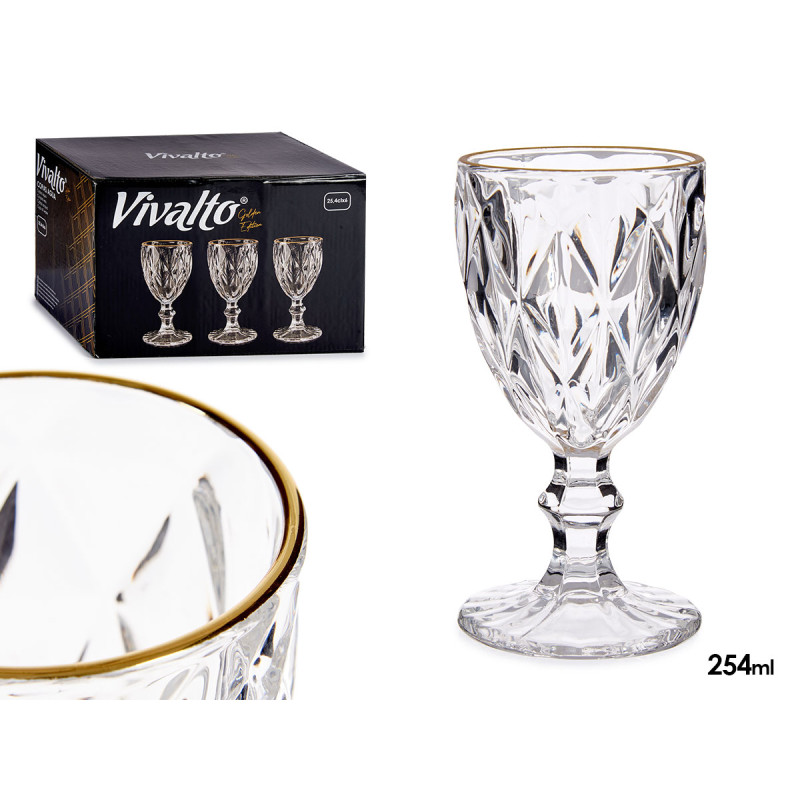 254ML DIAMOND SHAPE WATER GLASS WITH GOLD EDGE 