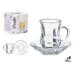 SET 4 TASSES VERRE AVEC ASSIETTE LISSE 125ML