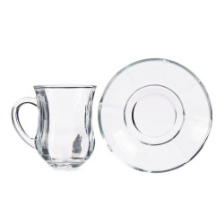 SET 4 PLAIN GLASS MUGS WITH PLATE 125ML