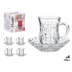 SET 4 WICKER SHAPED GLASS MUGS WITH PLATE 125ML