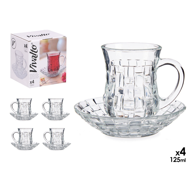 CONJ 4 CHÁVENAS VIDRO COM PRATO TEXTURA VIME 125ML