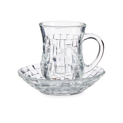 SET 4 WICKER SHAPED GLASS MUGS WITH PLATE 125ML