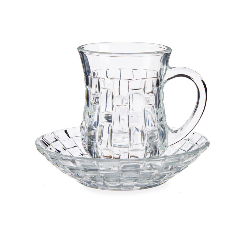 SET 4 WICKER SHAPED GLASS MUGS WITH PLATE 125ML