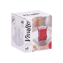 SET 4 TAZZE VETRO CON PIATTO VIMINI 125ML