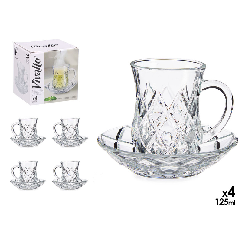 SET 4 TASSES VERRE AVEC PLATO ROMBOS 125ML