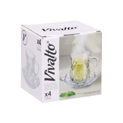 SET 4 GLASS CUPS WITH PLATE 125ML