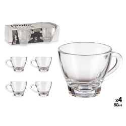 SET 4 GLASS COFFEE CUPS WITH HANDLE 80ML