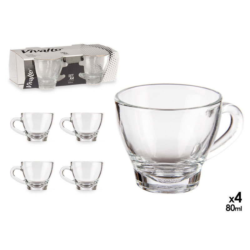 SET 4 TAZAS VIDRIO CAFE CON ASA 80ML
