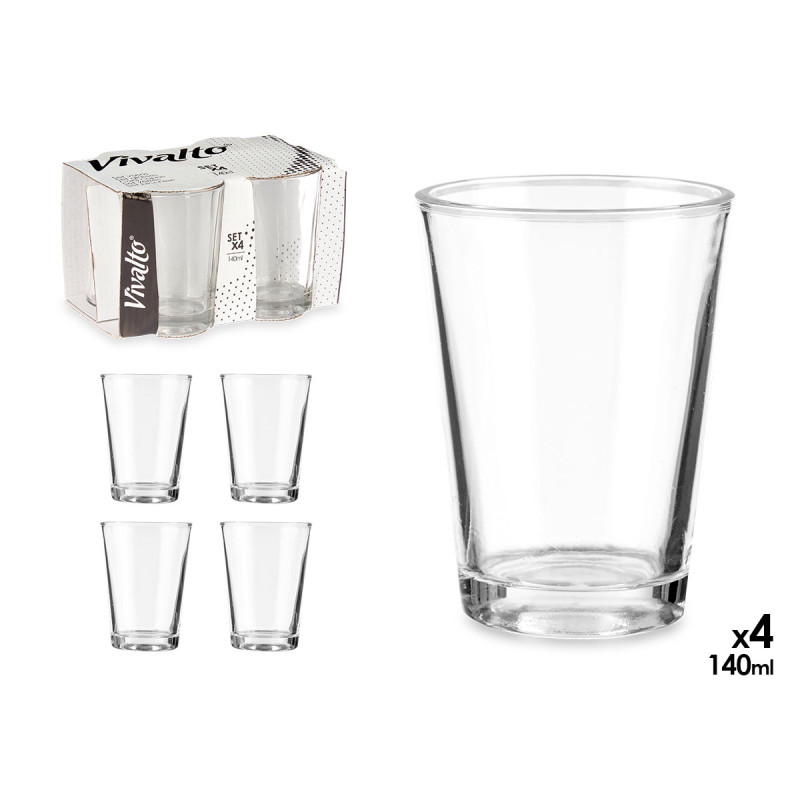SET 4 LOW GLASS COFFEE CUPS 140ML