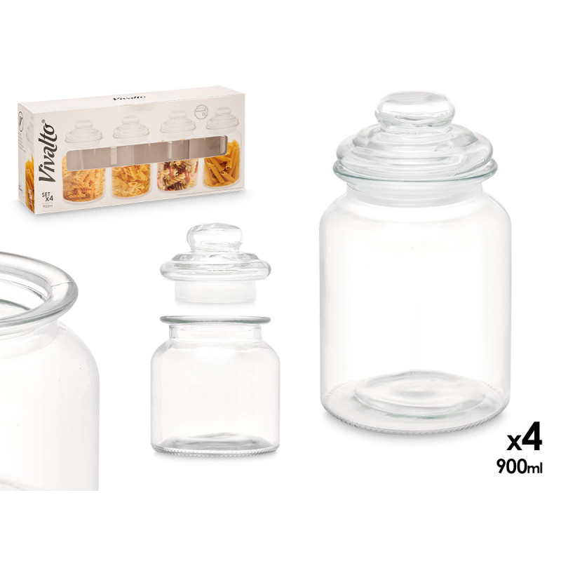 SET 4 TARRO TAPA VIDRIO 900ML