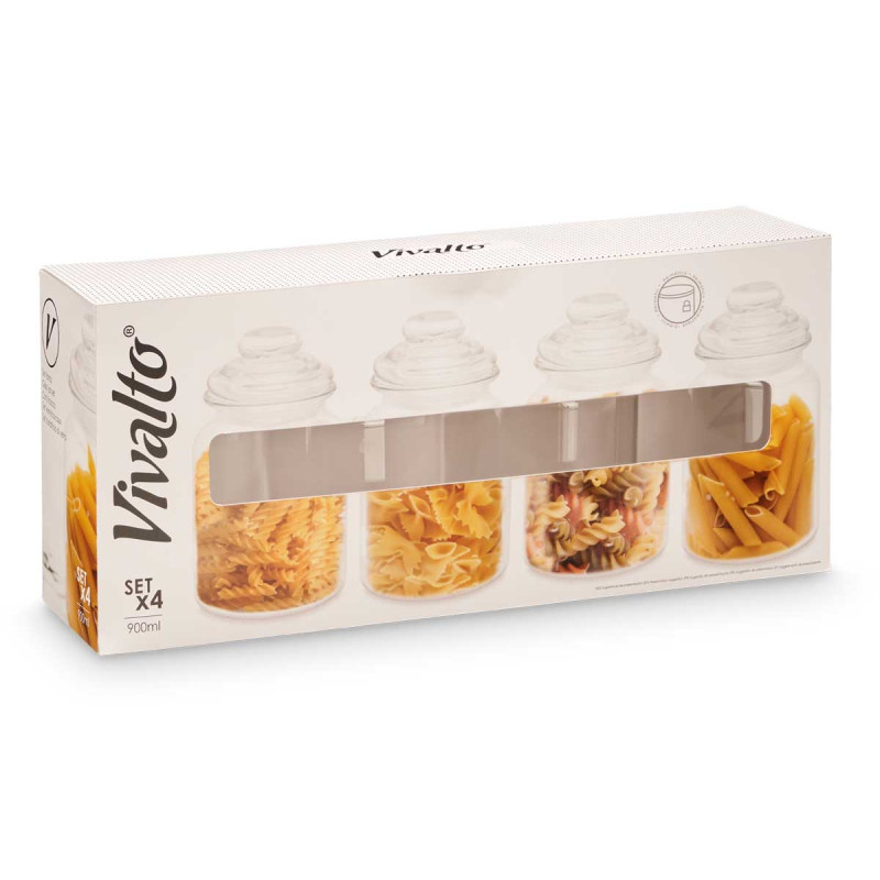 SET 4 TARRO TAPA VIDRIO 900ML