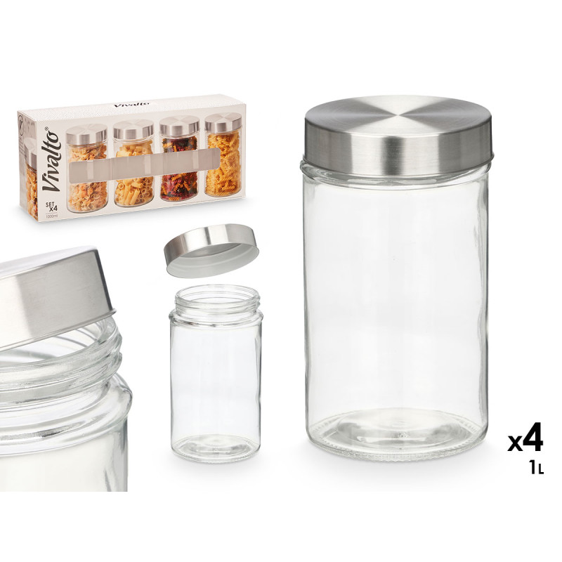 SET 4 TARRO REDONDO TAPA ACERO 1L