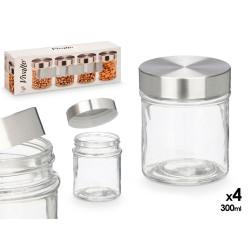 CONJ 4 FRASCOS REDONDOS TAMPA AÇO 300ML