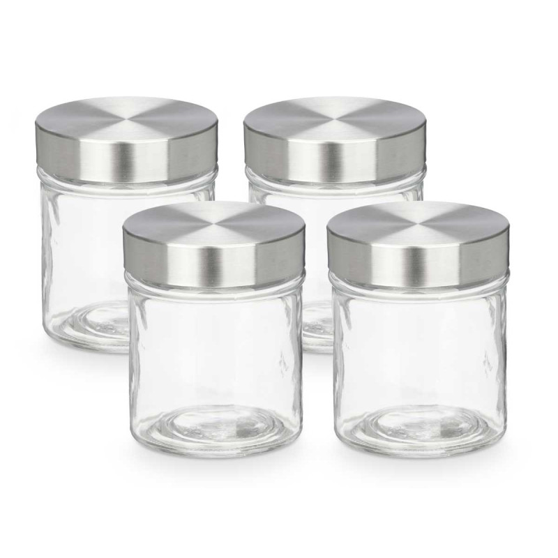 CONJ 4 FRASCOS REDONDOS TAMPA AÇO 300ML