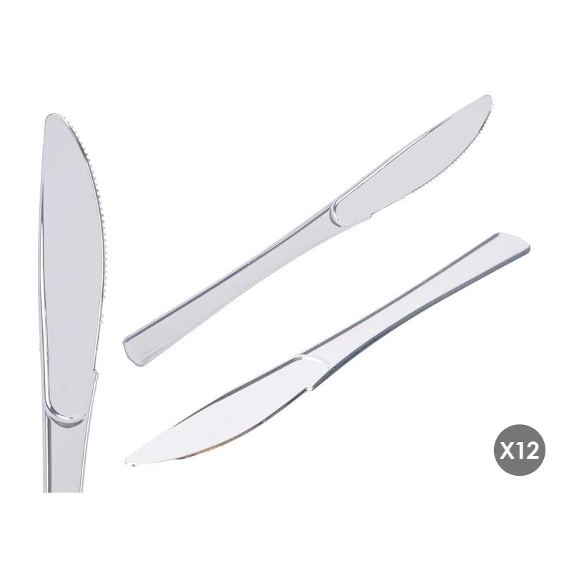 SET 12 COLTELLO PLASTICA ARGENTATO  