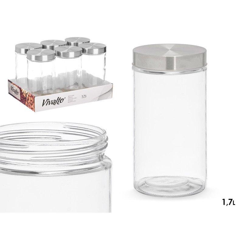 TARRO VIDRIO TAPA ACERO 1,7L