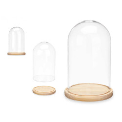 CUPULA CRISTAL CON BASE MADERA 15 DIAM X 25CM