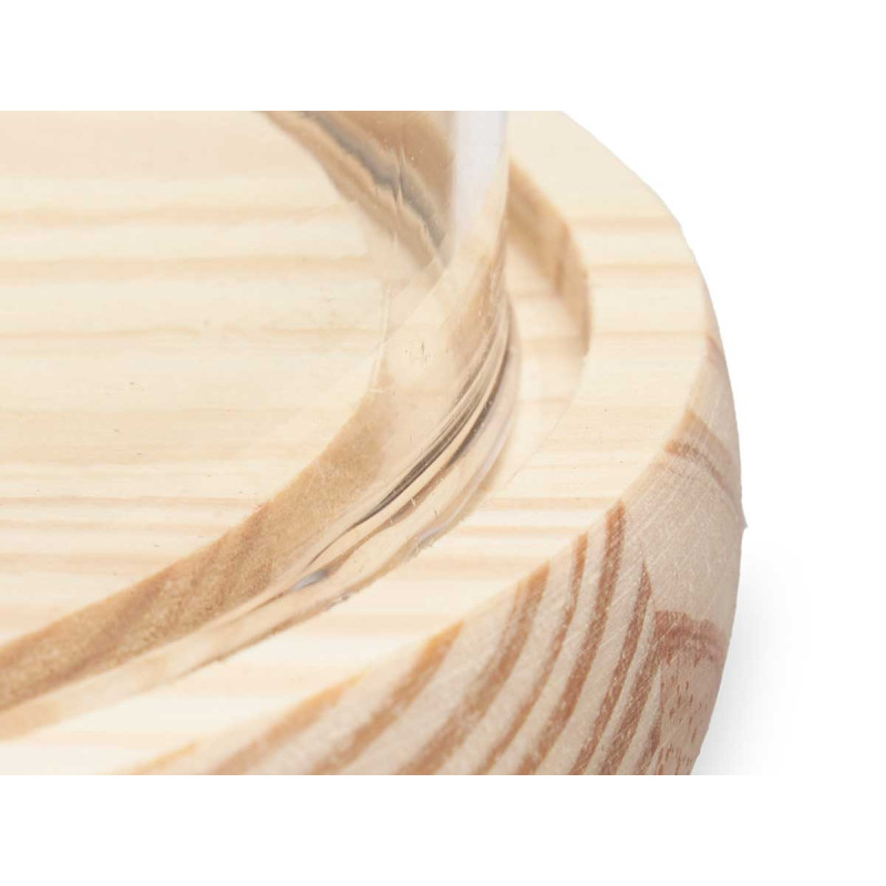 CUPULA CRISTAL CON BASE MADERA 15 DIAM X 25CM