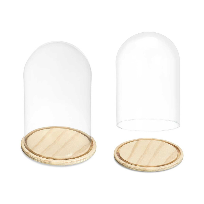CUPULA CRISTAL CON BASE MADERA 20 DIAM X 30CM