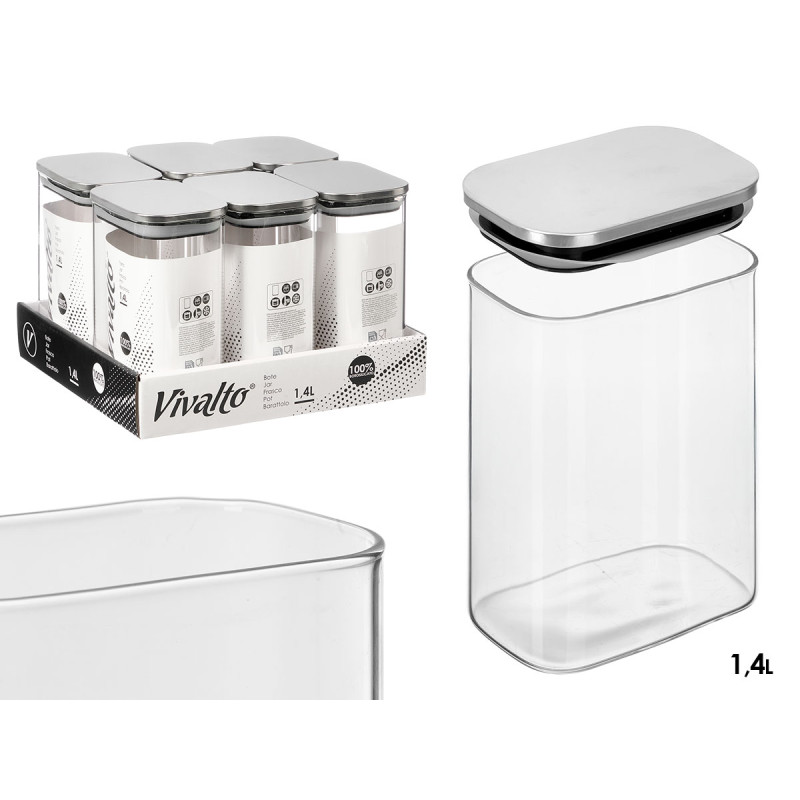 TARRO RECTANGULAR BOROSILICATO 1,4L TAPA ACERO