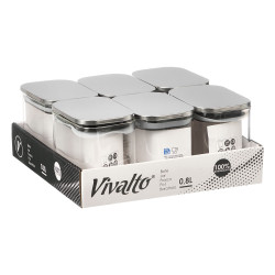 FRASCO RECTANGULAR BOROSILICATO 800ML TAMPA AÇO