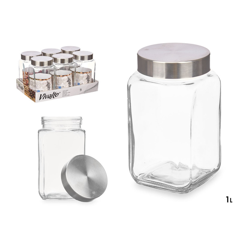 SQUARE GLASS JAR 1L STEEL LID