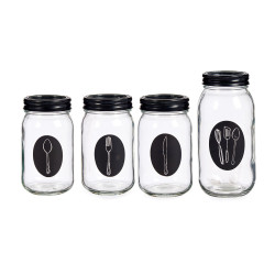 SET 4 PORTA POSATE VETRO CON COPERCHIO METALLO