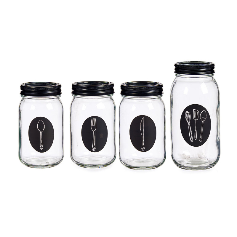 SET 4 PORTA POSATE VETRO CON COPERCHIO METALLO